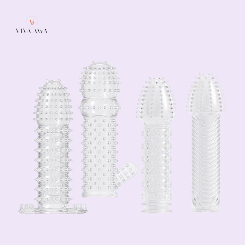 Penis Sleeve Screw Thread Penis Dildo Sheath Condoms Sex Toys for Men Reusable Condom